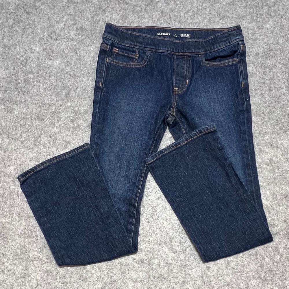 Old‎ Navy Girls Dark Wash Built-In Tough Boot-Cut Jeans Size L 10-12 Pull On